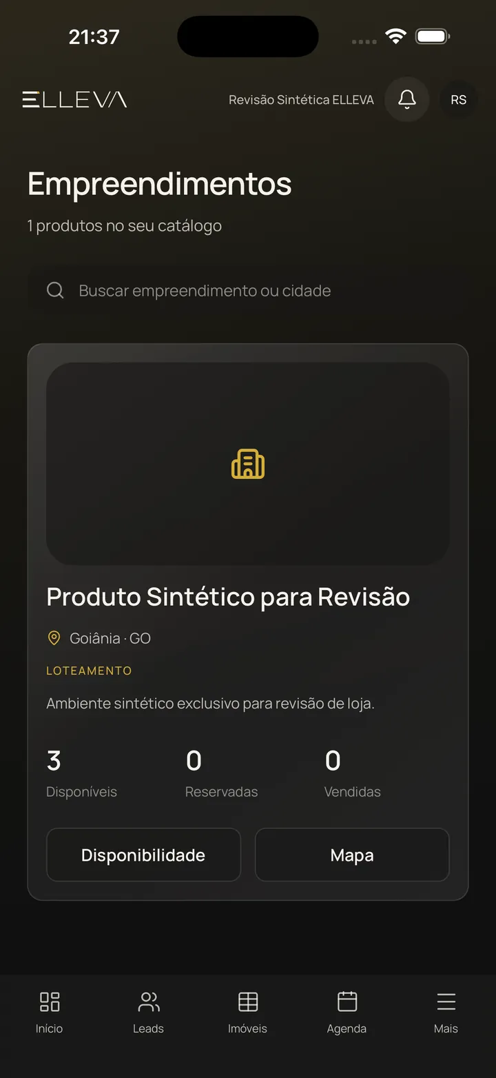 Empreendimentos no aplicativo ELLEVA