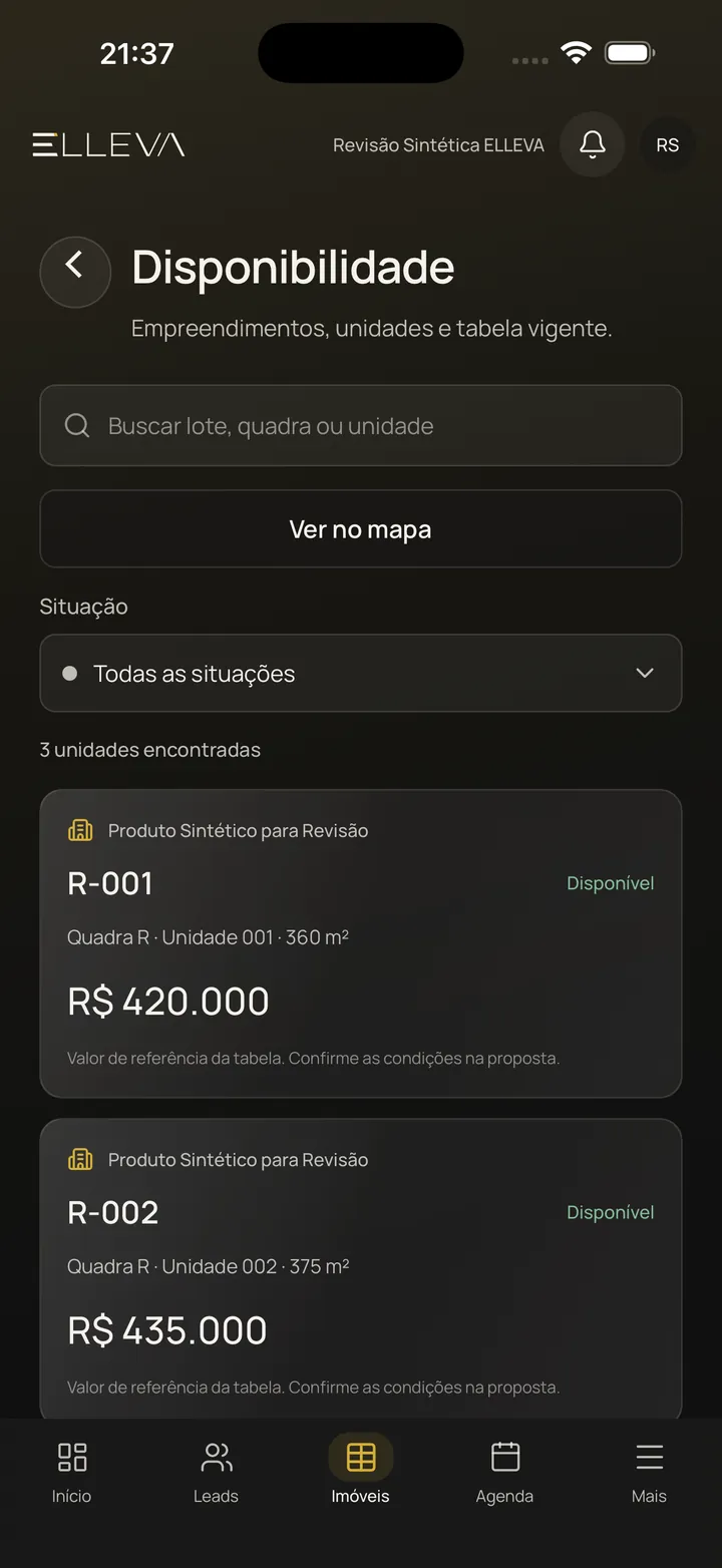 Disponibilidade no aplicativo ELLEVA