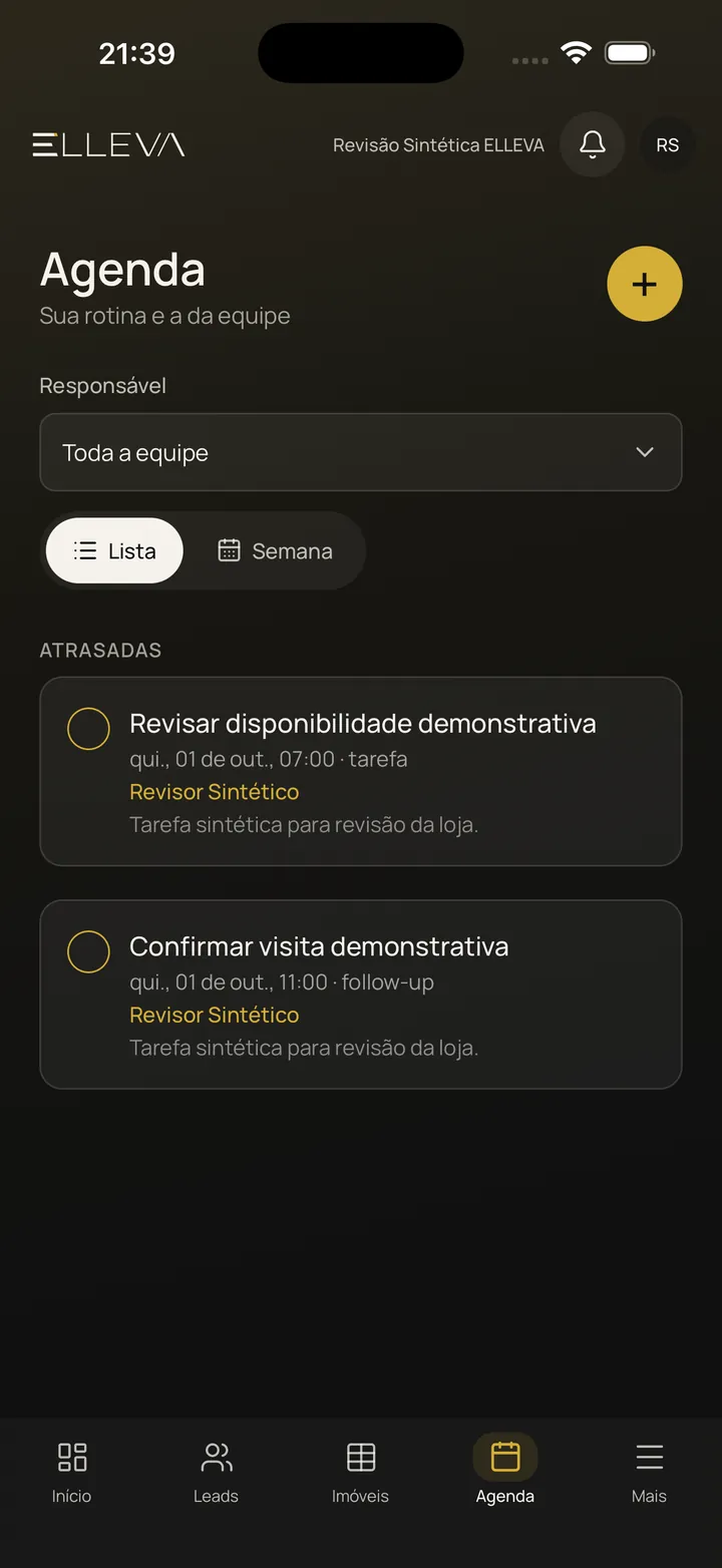 Agenda no aplicativo ELLEVA